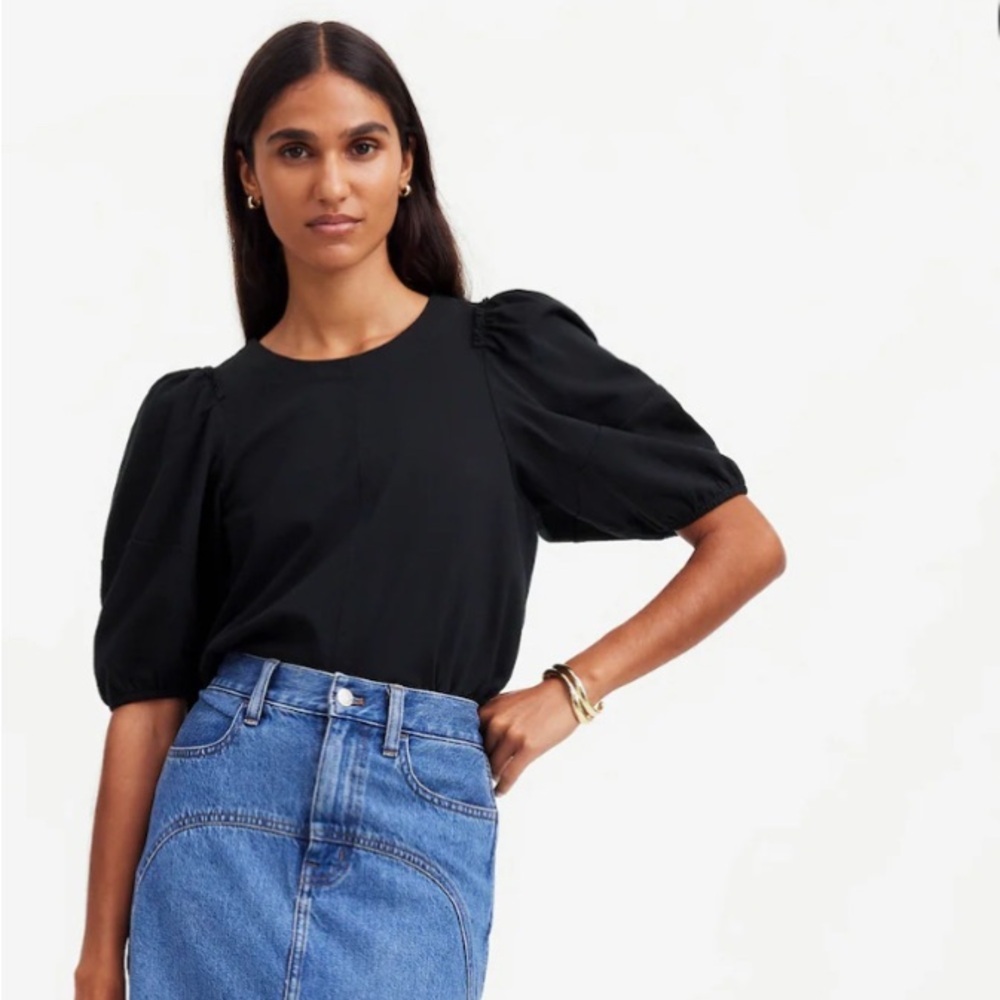 NEW! Madewell Chic Black Puff Short Sleeve Top Size 0